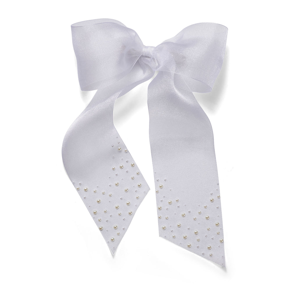 pearl bow barrette, pearl ribbon bow barrette for women –