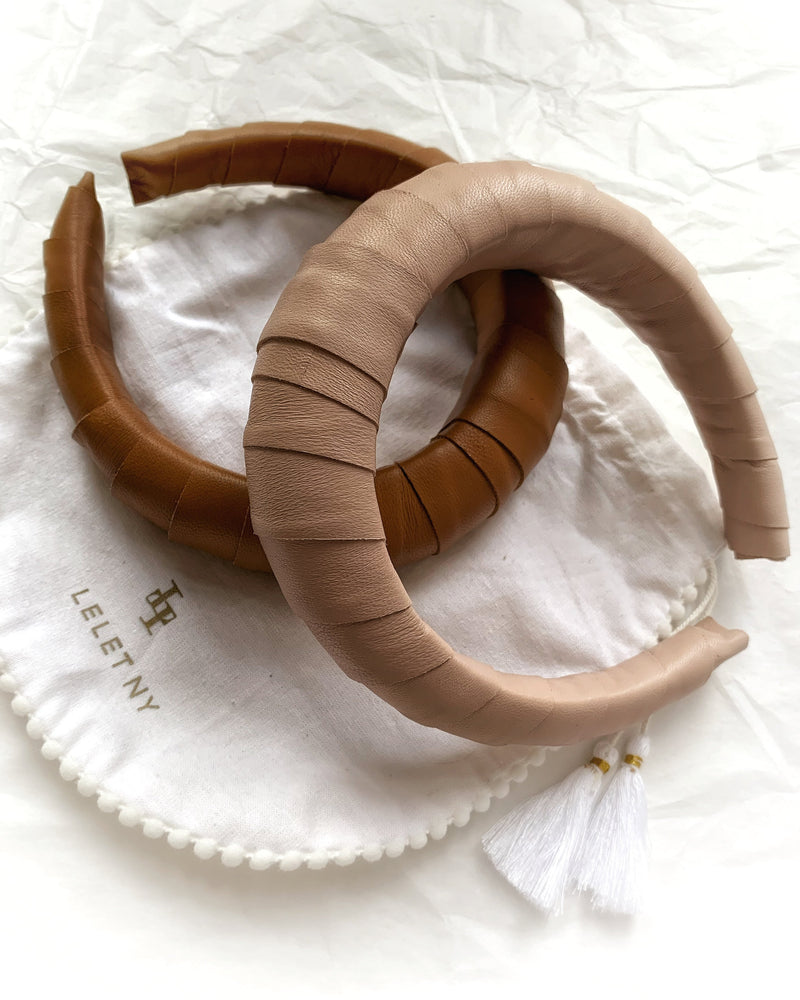 Woven Leather Headband Brown
